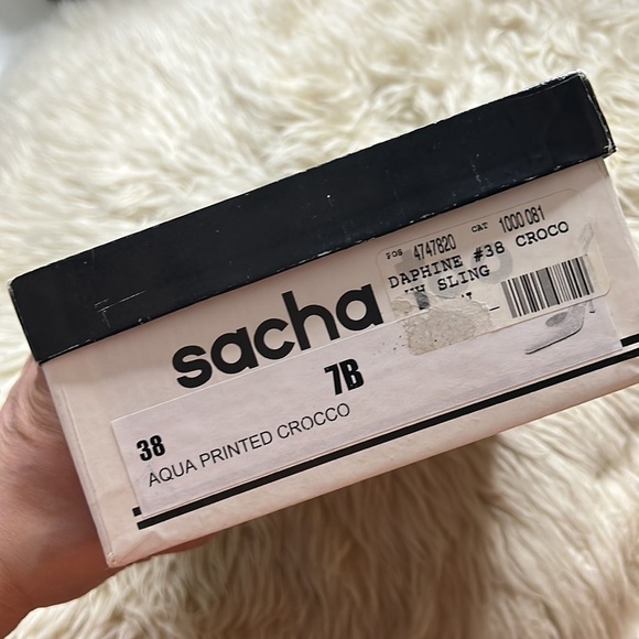 Vintage leather aqua printed croc sling back heels women’s size 7 - Picture 10 of 12